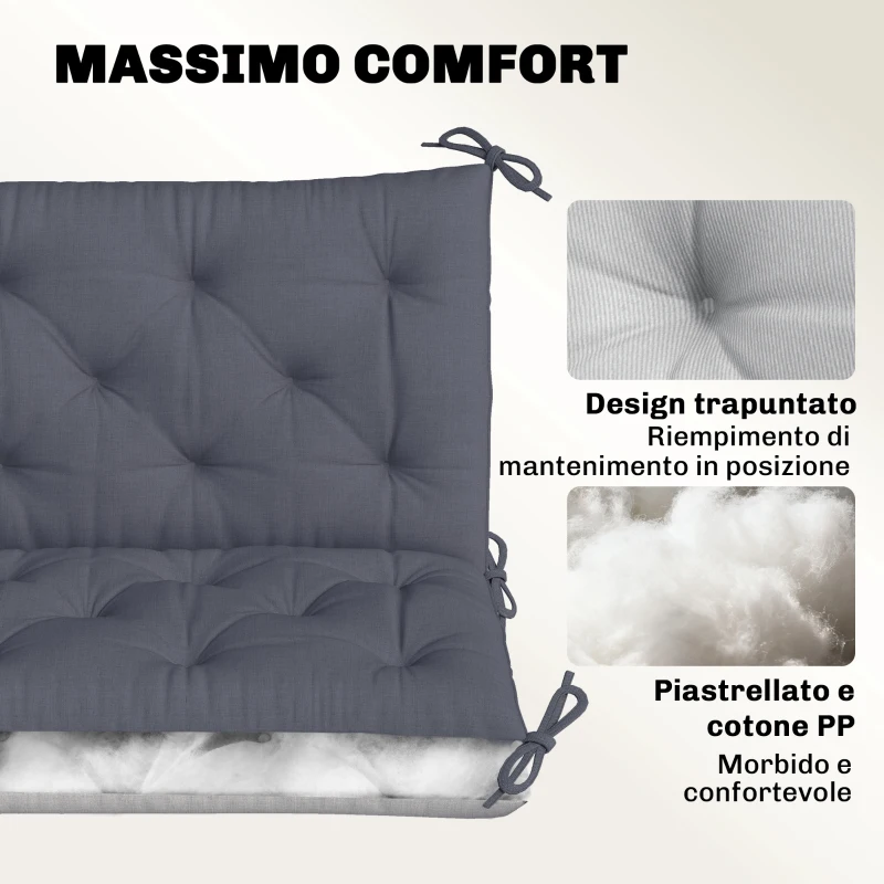 Outsunny Cuscino da Giardino in Stile Capitonné con 6 Lacci, in Cotone e Poliestere, 150x98x8 cm, Grigio Scuro
