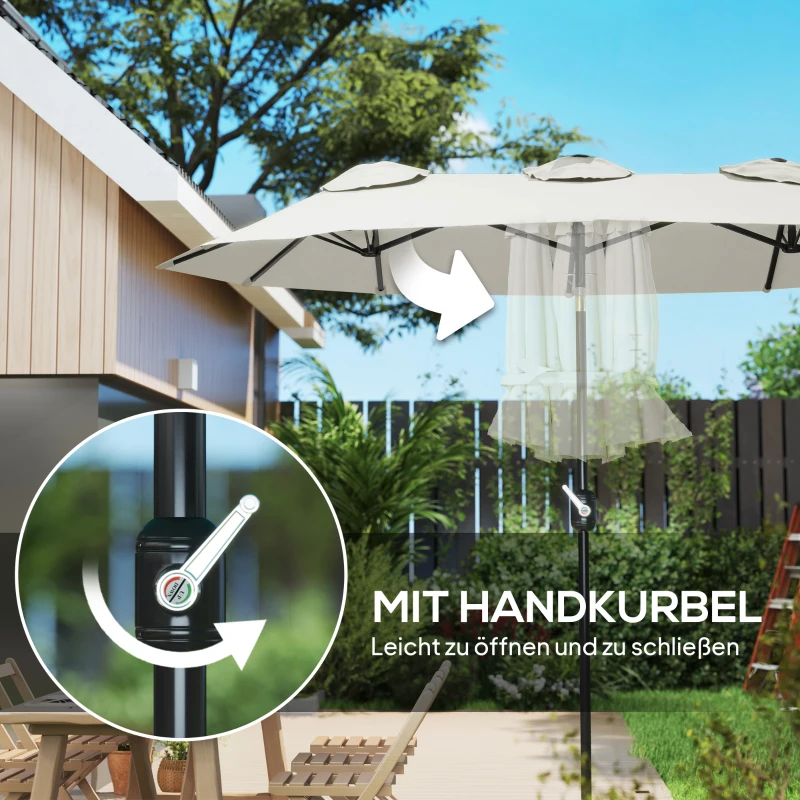 Outsunny parasol, tuinparasol, kantelbaar, met handslinger, windkap, polyester+staal, Crèmewit, 295 x 152 cm