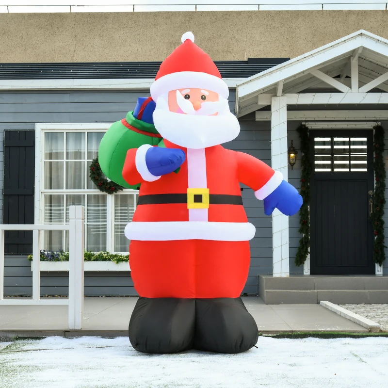 HOMCOM Pai Natal Inflável LED 2,4 m Poliéster Impermeável para Interiores e Exteriores