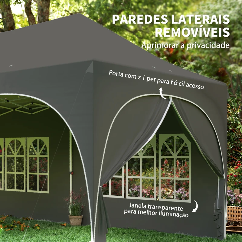 Outsunny Tenda Dobrável 6x3 m Pop-up com 4 Laterais Removíveis Altura Ajustável e Bolsa de Transporte Cinzento Escuro