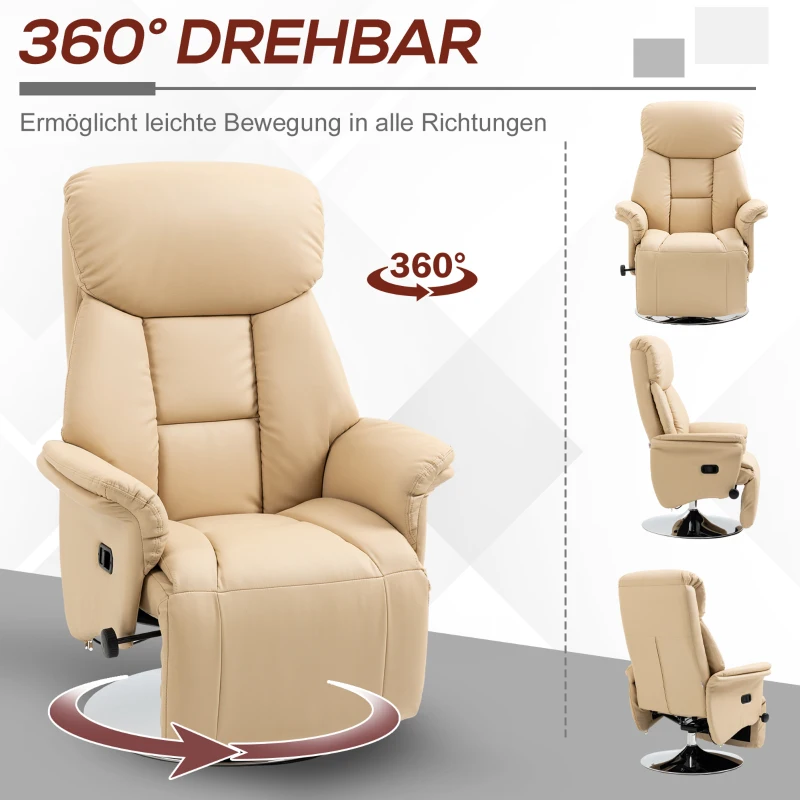 HOMCOM Relaxsessel, Liegefunktion, Lederoptik, Fußstütze, bis 150 kg, 78 x 80 x 109 cm, Beige(m-5)