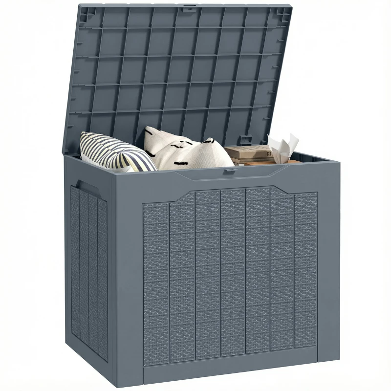Outsunny 93L Plastic Garden Storage Box, Outdoor Storage Box with Handles, Waterproof Outdoor Storage Container, Light Grey