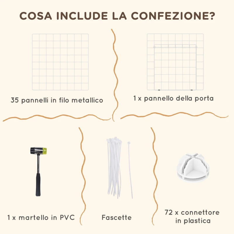 PawHut Recinto per Animali Domestici Piccoli con 36 Pannelli di Metallo Modulabili con Porta, Bianco