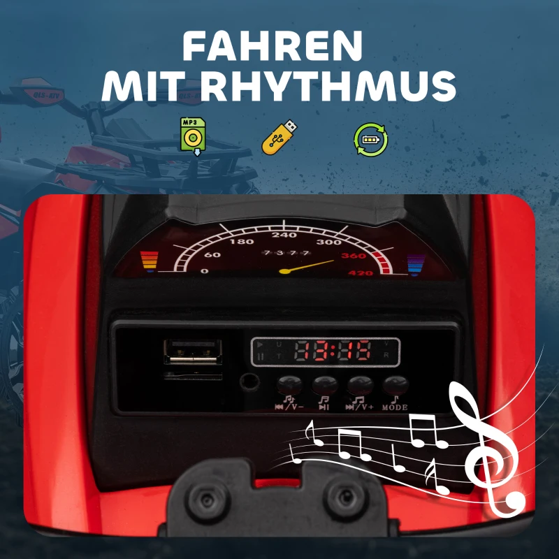 HOMCOM Elektrische kinderquad kindermotor 3-8 km/u 45 minuten bedrijfstijd LED-licht(m-6)