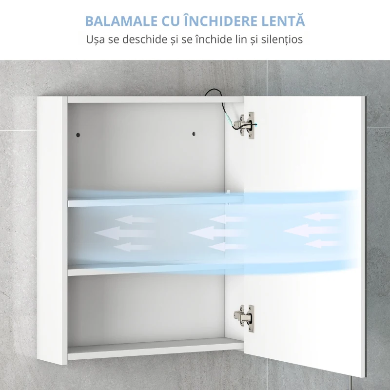 HOMCOM Dulapior de Baie cu 1 Usa, Oglindă și Lumini LED cu Touch și Reglare Intensitate 60 x 50 x15cm