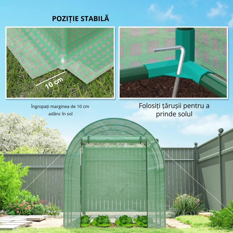 Outsunny Sera de gradina tip tunel cu ferestre si usi rulante, sera pentru plante cu invelis din PE, verde, 180x180x200cm