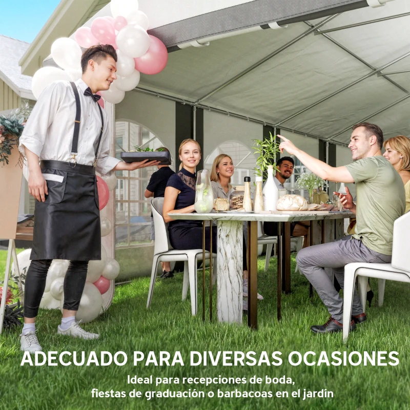 Outsunny Carpa para Fiesta 4x8 m Carpa de Jardín con Paredes Extraíbles Puertas y Ventanas Anti-UV para Boda Camping Gris