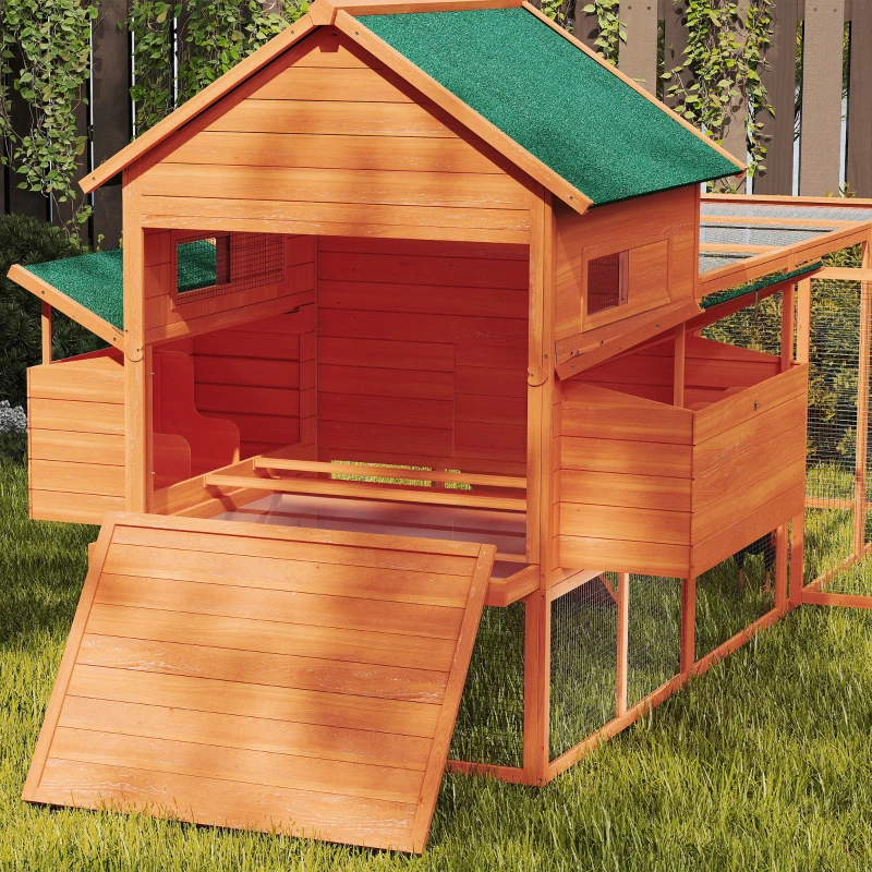 PawHut Gallinero de Madera Grande Exterior con 2 Nidos Corral Techo Asfáltico Bandeja Extraíble y Rampa 347x160x150 cm Naranja