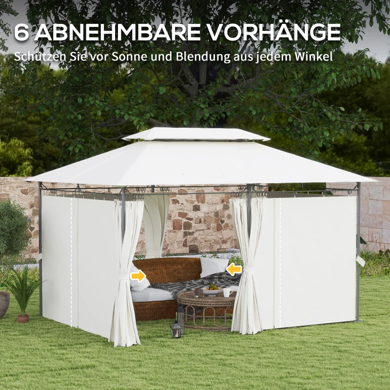 Outsunny Gartenpavillon Doppeldach, 6 Seitenteile, Wasserabweisend, Für Garten Terrasse, 4x3 m, Cremeweiß