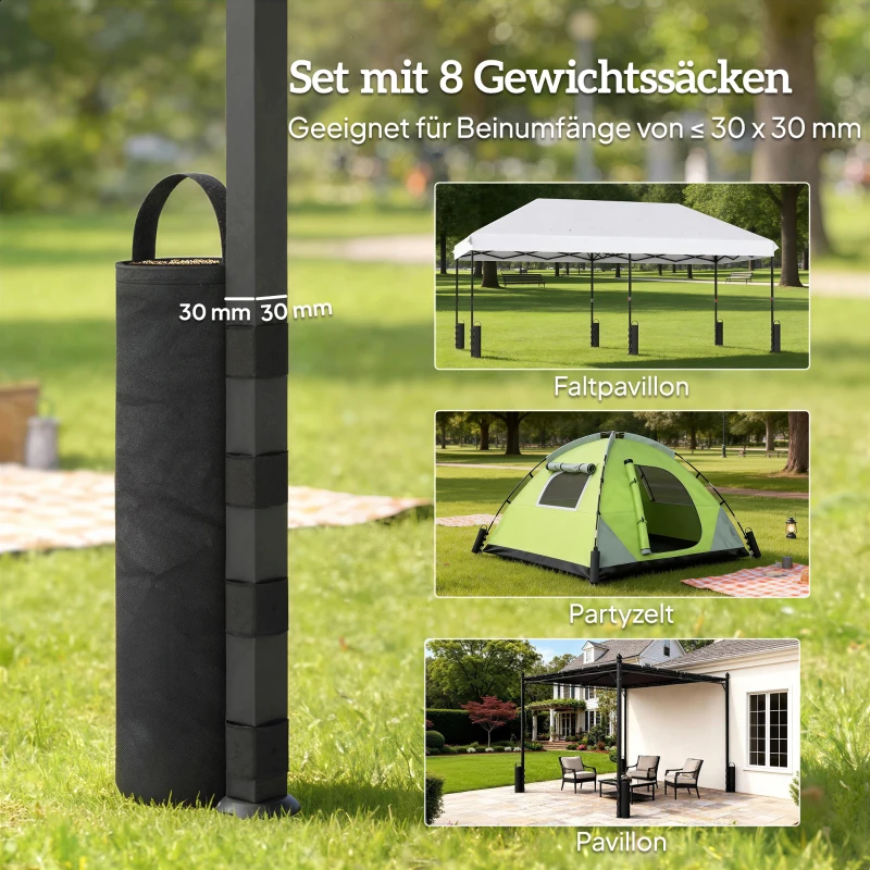 Outsunny Set van 8 zandzakken voor paviljoenpoten, 40 kg duurzame zandzakken van 600D Oxford-stof, zonder zand, zwart