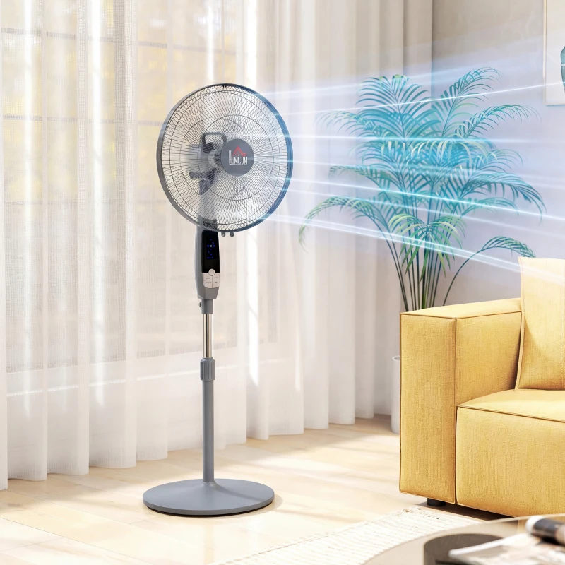 HOMCOM 16'' Pedestal Standing Floor Fan, Oscillation Cooling Fan with Remote Control, Grey