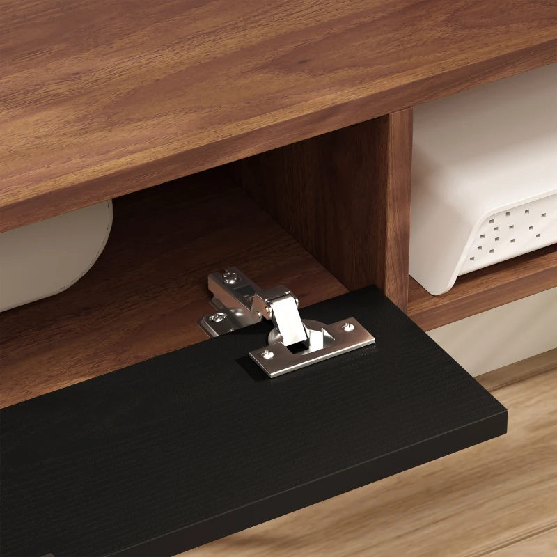 HOMCOM Mobilier TV Suspendat, Suport TV Până la 50" cu Sertar Rabatabil, 2 Rafturi Deschise și Orificiu pentru Cabluri, Mobilier pentru Televizor pentru Sufragerie, Dormitor și Sală de Stat, 120x24x16 cm, Nuc