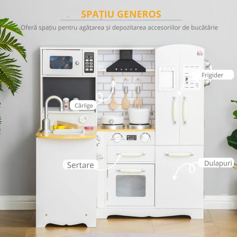Homcom Bucatarie Jucarie din Lemn – 14 Accesorii, 3-6 Ani