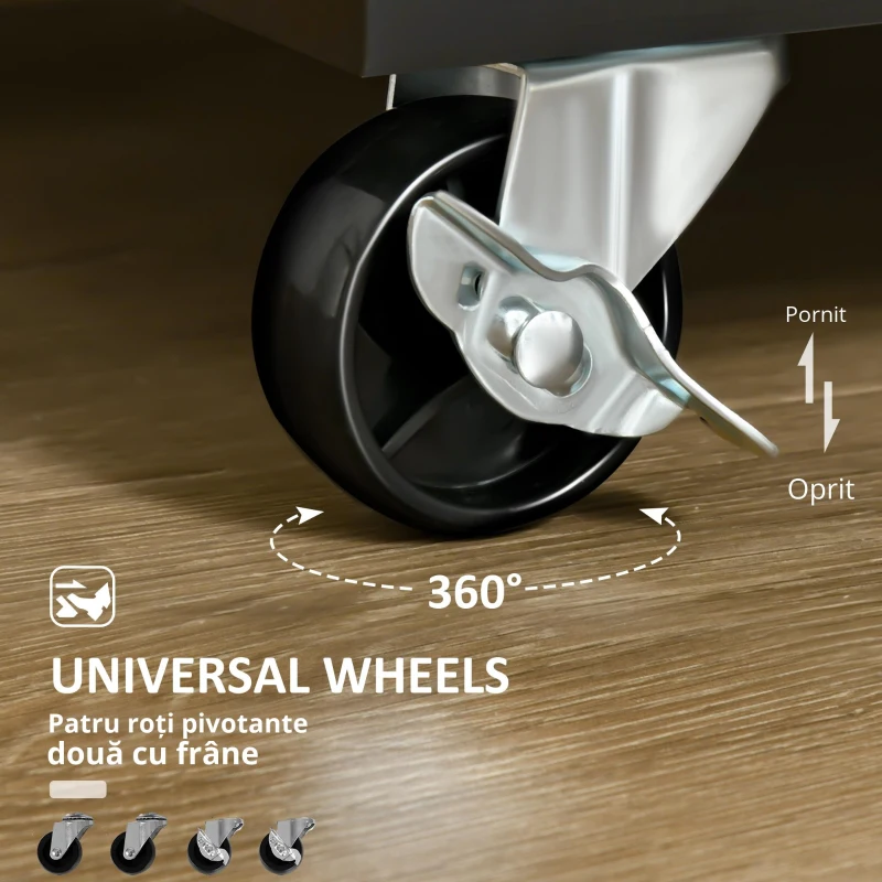 HOMCOM Carucior de bucatarie multifunctional din lemn cu 2 sertare, dulapior si 4 roti, 104x46x91cm, negru