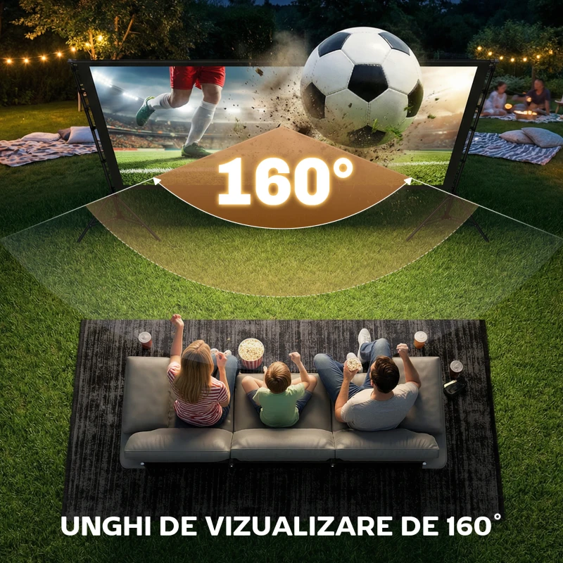HOMCOM Ecran pentru Proiector de 100" 4K/8K HD, Format 16:9 cu 2 Trepiede Pliabile, Proiecție dublă, Unghi Larg de 160°, pentru Acasă, Cinema, Exterior, Alb