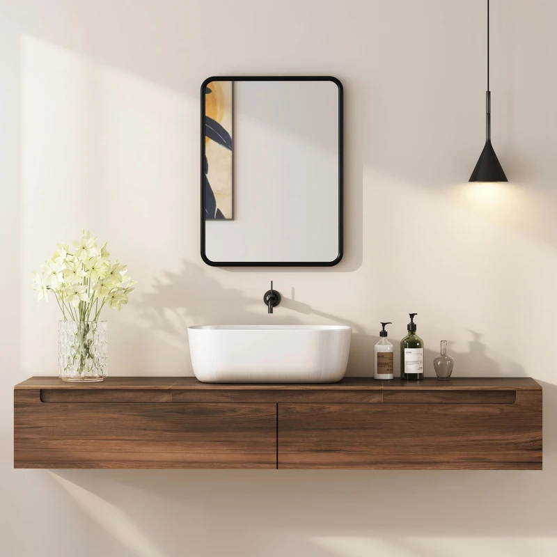 HOMCOM Rectangular Wall Mirror with HD Glass - Black