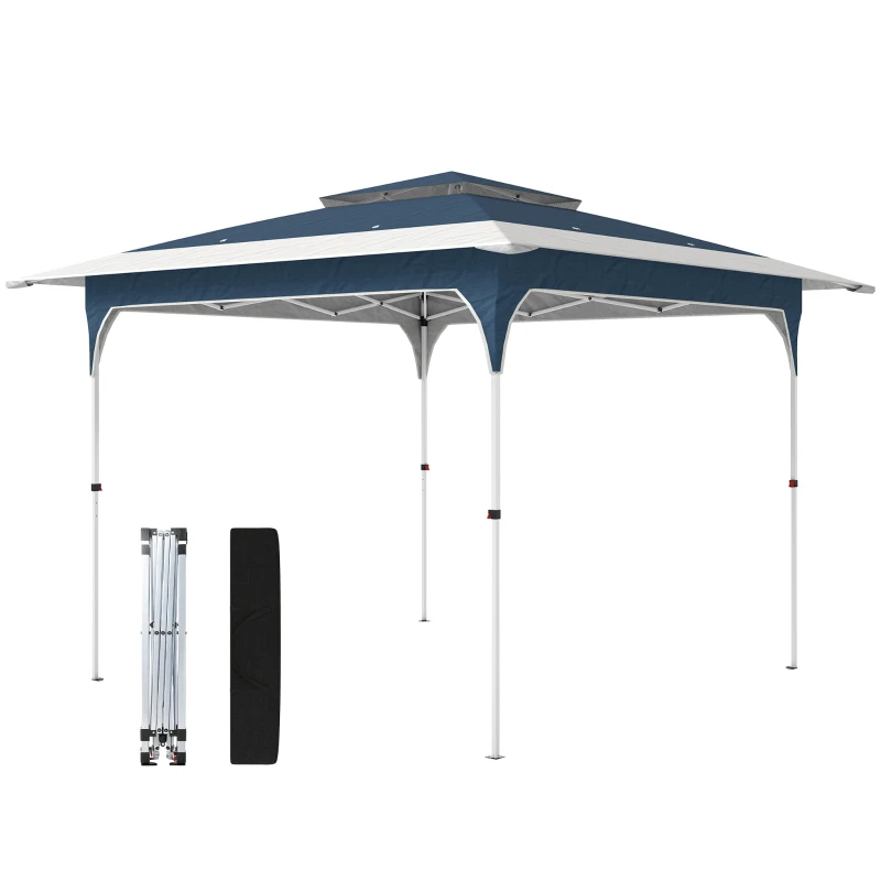 Outsunny 3.5 x 3.5 m Pop Up Gazebo with One-Touch Setup, UPF50+ Double Tier Garden Party Tent Marquee with Carry Bag, Blue