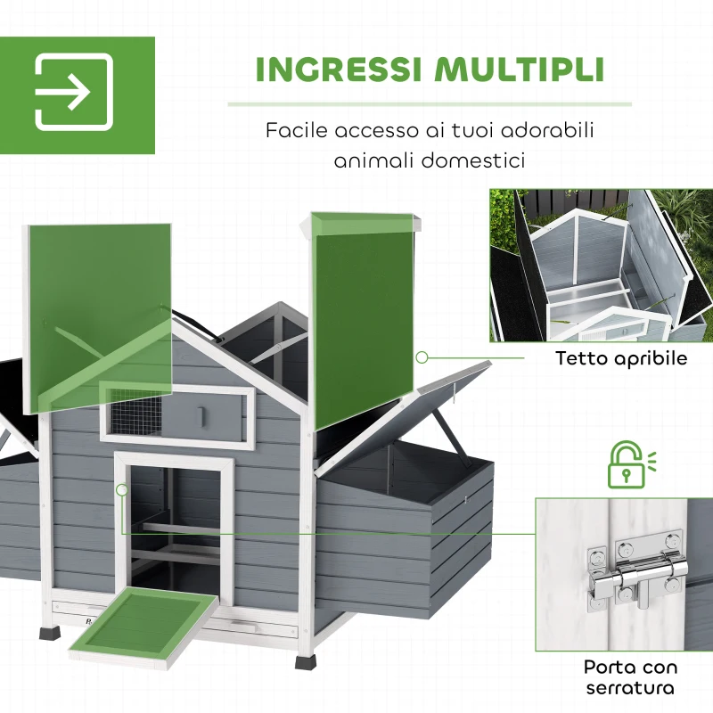 PawHut Pollaio Casetta per Galline con Tetto Apribile 150x100x96.5 cm Grigio