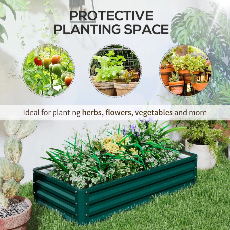 Outsunny Set of 2 Raised Beds for Garden, Galvanised Outdoor Planters for Herbs Vegetables, Use for Patio Balcony, Green