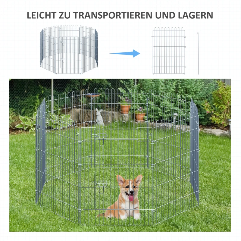 PawHut Freilaufgehege Welpenauslauf Welpenzaun Laufstall Welpengitter für Tiere 8-teilig B63 x H76 cm