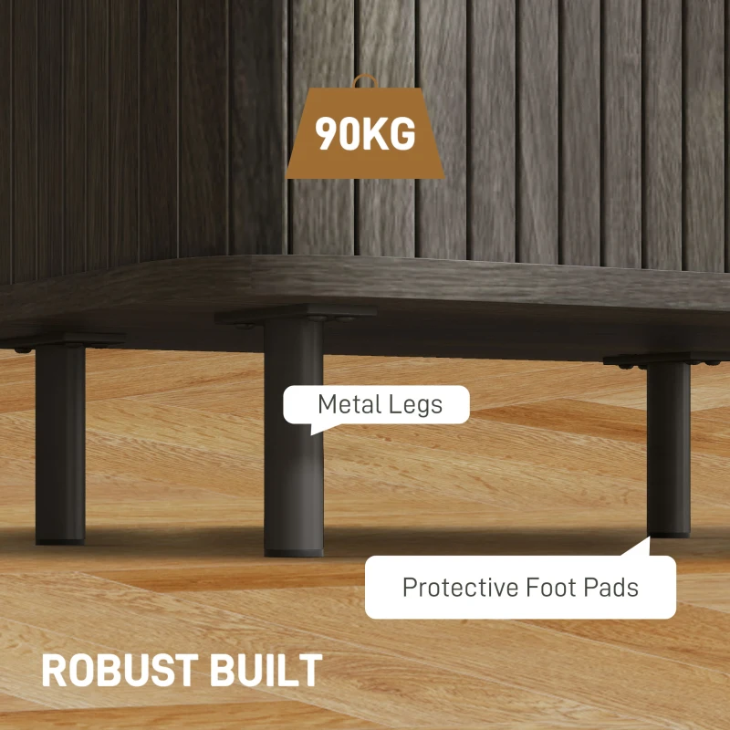 HOMCOM Bedside Table, Nordic Side Table with Roller Shutter Style Sliding Doors and Metal Legs for Bedroom, Living Room, Grey