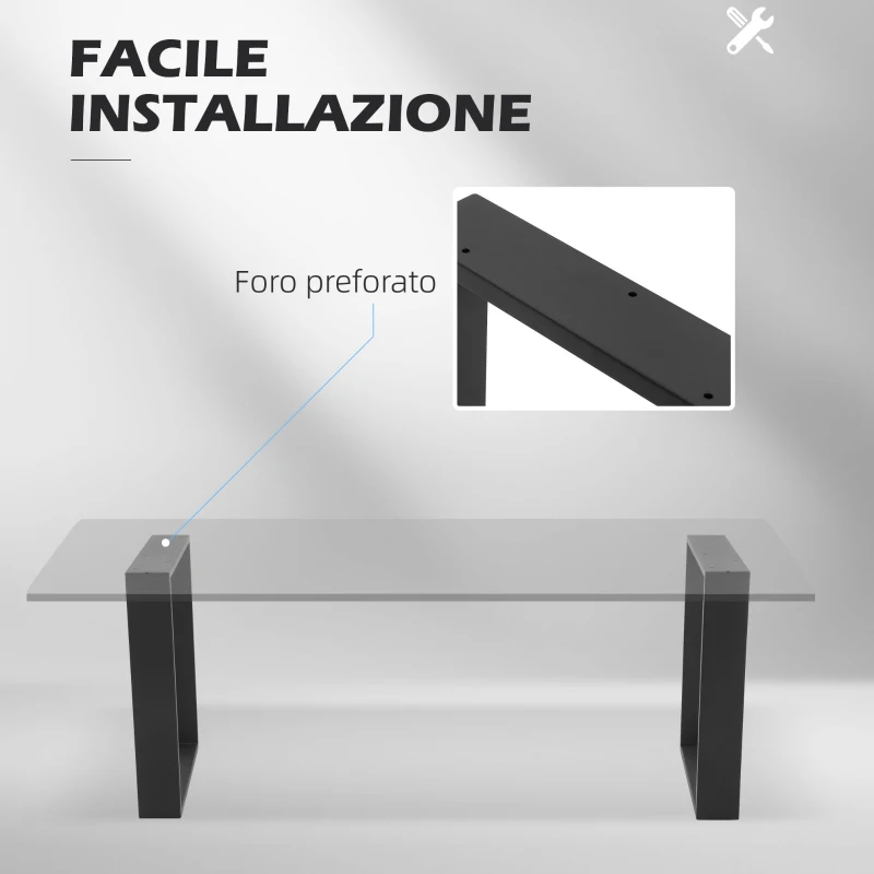 HOMCOM Set 2 Gambe per Tavolino Rettangolari Stile Industriale in Acciaio, Capacità 60 kg, 70x8x41 cm, Nero
