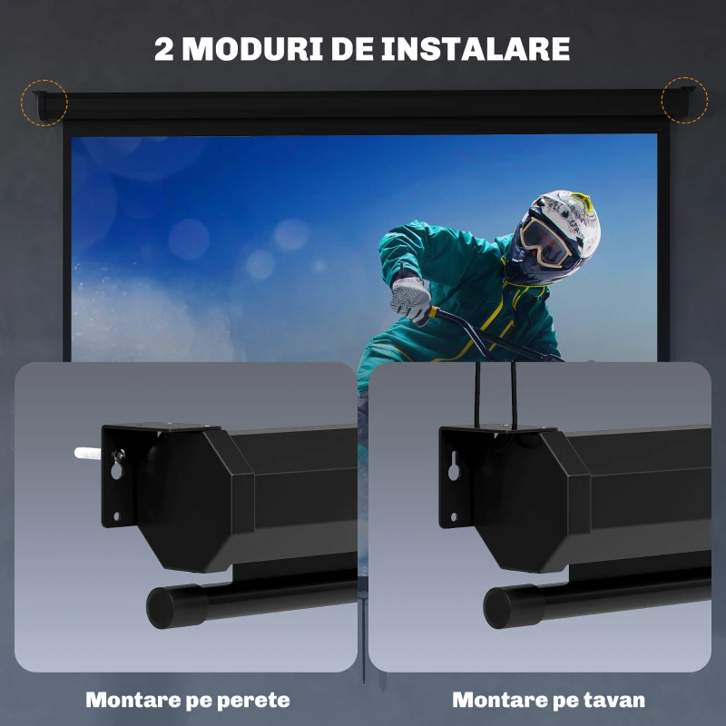 HOMCOM Ecran de Proiecție 84", Format 4:3, Unghi de 160° și Montare pe Tavan sau Perete, Negru