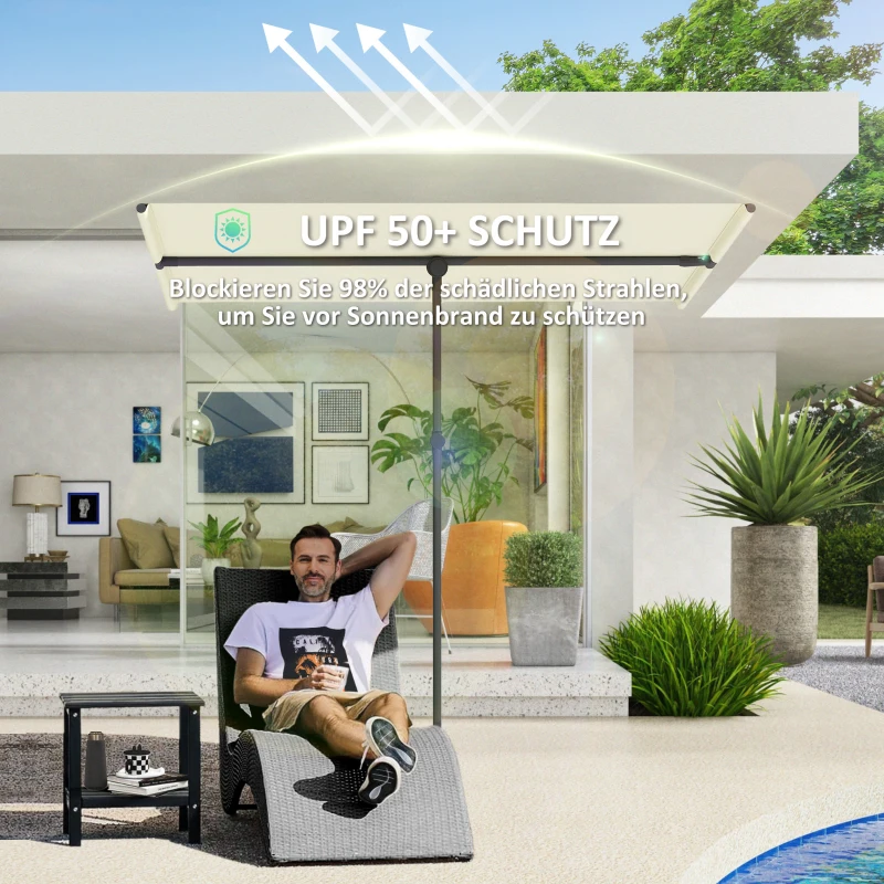 Outsunny Sonnenschirm 180 Grad drehbar Höhenverstellbar Gartenschirm mit Aluminium-Mast 150x205cm Beige