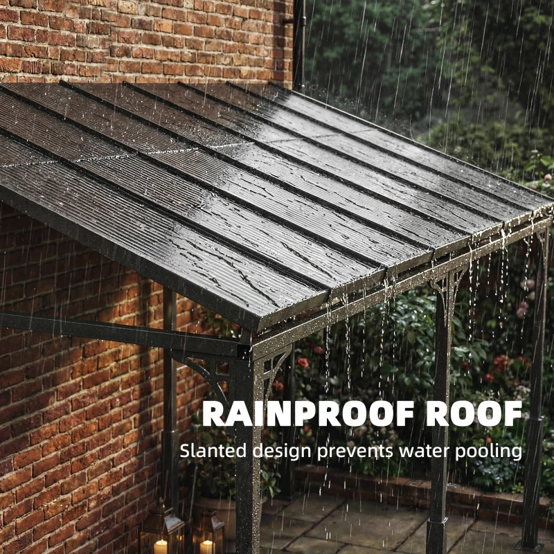 Outsunny Pergola ścienna 4 x 3 m Zadaszenie tarasowe z nachylonym dachem poliwęglanowym, metalowo-aluminiowa rama, montaż naścienny