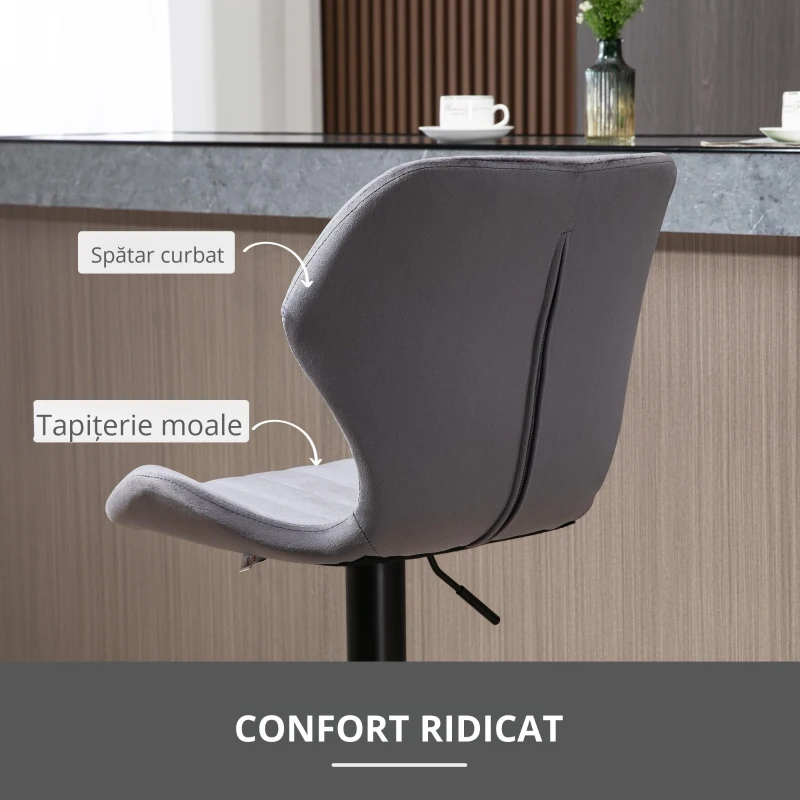 Homcom Set 2 Scaune Bar – Negru Catifea, Reglabile & Cu Spatar