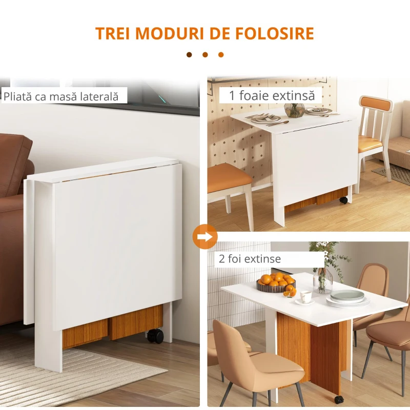 HOMCOM masa de pranz, pliabila cu roti, 120x80x73cm(m-4)