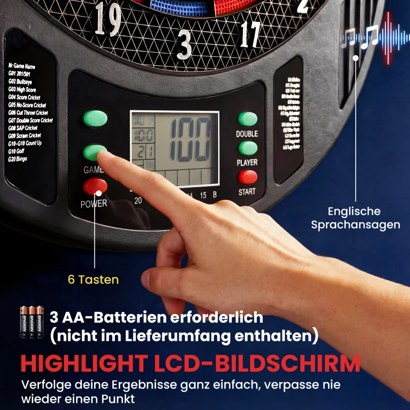 SPORTNOW Elektronisches Dartboard für 1-8 Spieler, LCD-Display, 6 Dartsets, Bunt