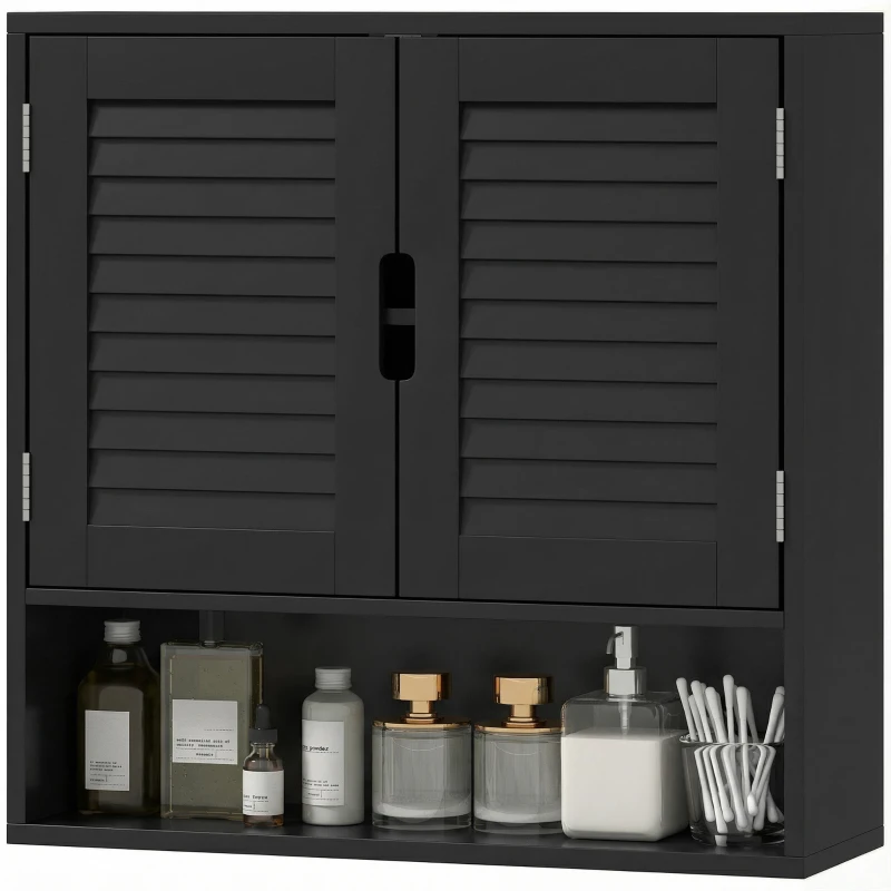 HOMCOM Bathroom Cabinet, Wall Mounted Storage Cabinet with Adjustable Shelves, 60 x 20 x 60 cm, Black