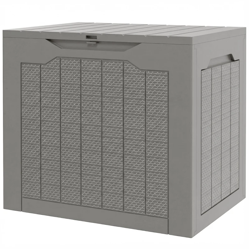 Outsunny 93L Plastic Garden Storage Box, Outdoor Storage Box with Handles, Waterproof Outdoor Storage Container, Khaki