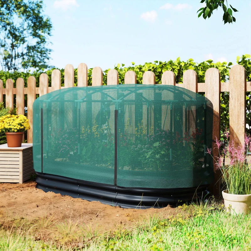 Outsunny Carré potager de jardin avec cage de protection, jardinière surélevée en acier galvanisé, 180 x 90 x 93 cm, gris et vert