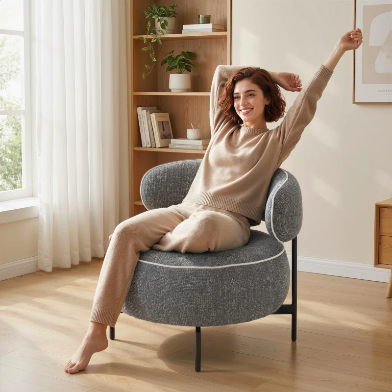 HOMCOM Poltrona de Sala com Assento Rotativo Revestida em Tecido Linho Assento Amplo Acolchoado Espesso Pés de Metal Cinzento Escuro