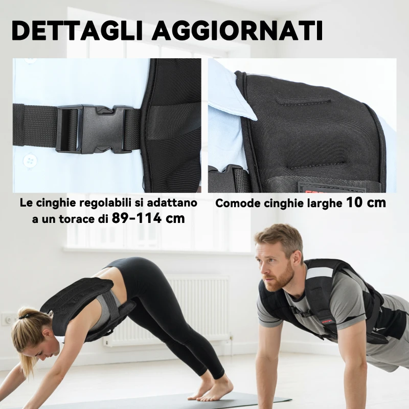 SPORTNOW Giubbotto Zavorrato 8 kg con Cinghie Regolabili e Strisce Riflettenti, in Neoprene e Sabbia, 43x33 cm, Nero