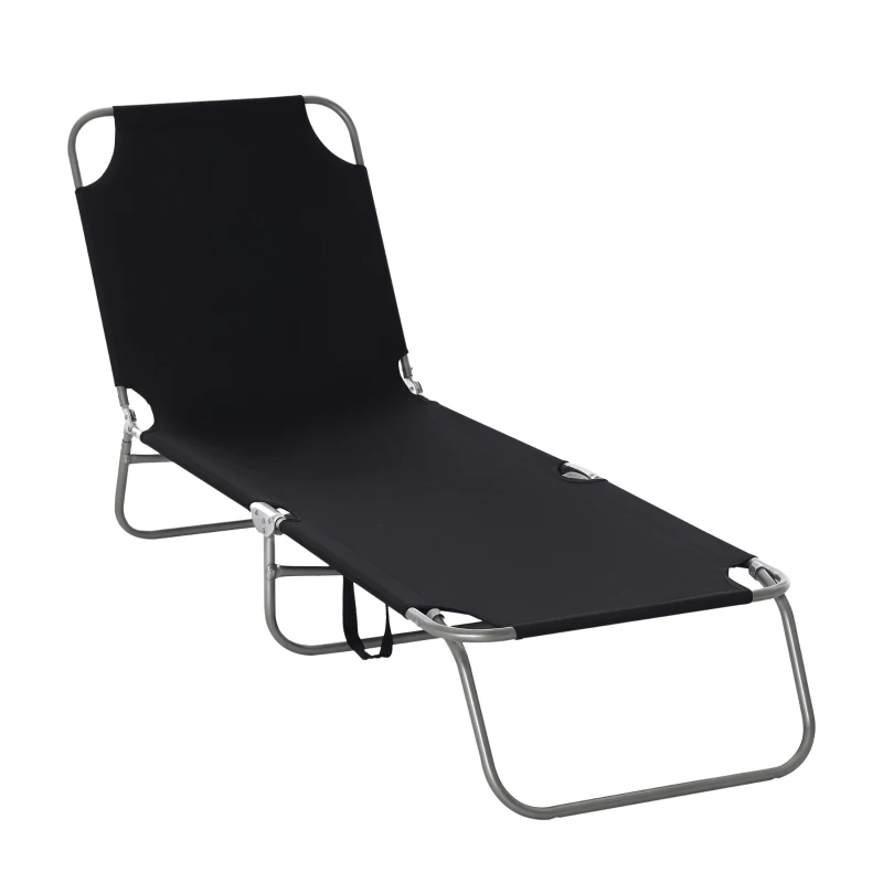 Outsunny Tumbona Jardín Exterior Plegable con Respaldo Ajustable en 5 Posiciones Carga 120 kg para Terraza 187x55x24 cm Negro