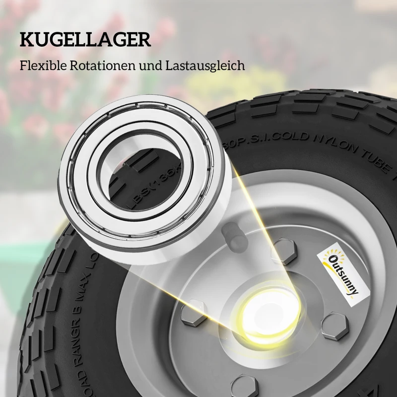 Outsunny kruiwagenwiel 4-delige set reservewiel 80 kg Ø 25,5 cm massief rubber luchtband met binnenband kogellager zwart