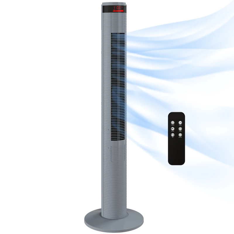 HOMCOM Oscillating Tower Fan Remote Control 3 Speed Modes Cooling Machine, Grey
