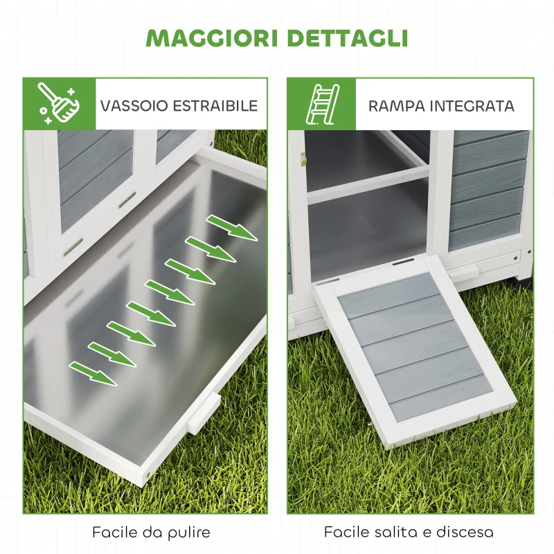 PawHut Pollaio Casetta per Galline con Tetto Apribile 150x100x96.5 cm Grigio