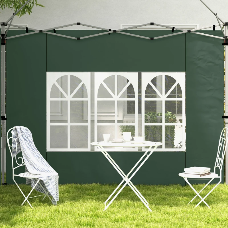 Outsunny 2er-Set Seitenteile für Pavillon 3x3/3x4 m, Seitenwand mit Fenster, wasserdicht Grün