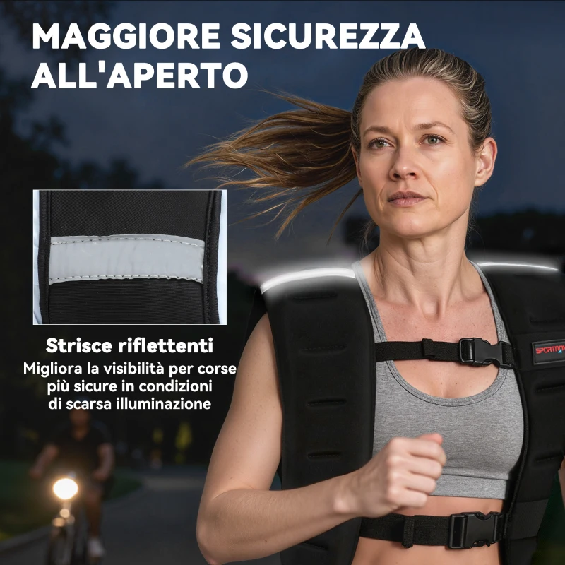 SPORTNOW Giubbotto Zavorrato 8 kg con Cinghie Regolabili e Strisce Riflettenti, in Neoprene e Sabbia, 43x33 cm, Nero