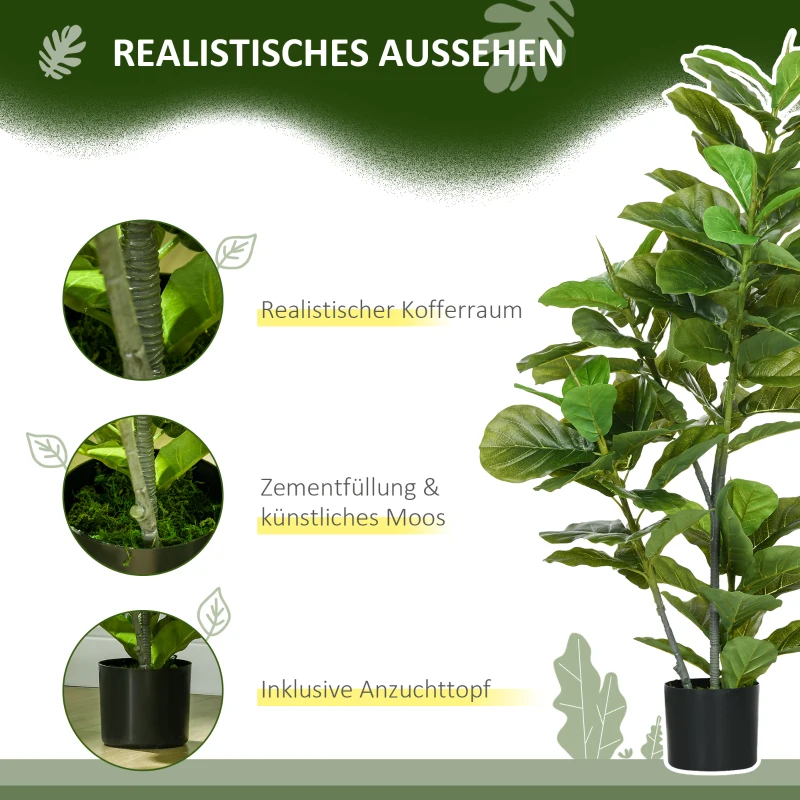 HOMCOM Sztuczna roślina Ficus, 110 cm wysokości z 90 liśćmi & donicą do salonu