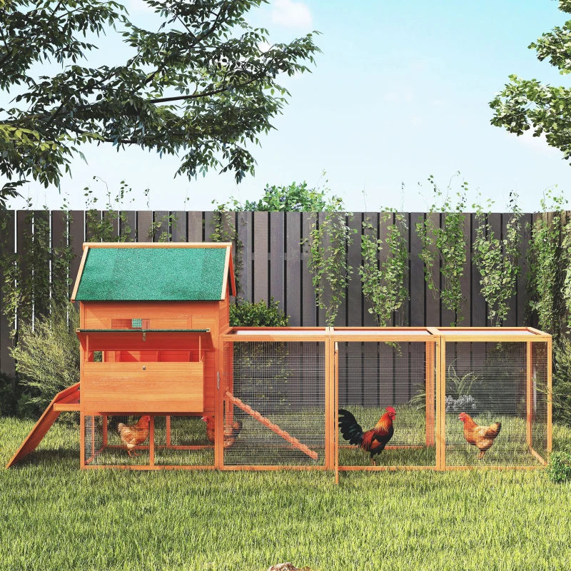 PawHut Gallinero de Madera Grande Exterior con 2 Nidos Corral Techo Asfáltico Bandeja Extraíble y Rampa 347x160x150 cm Naranja