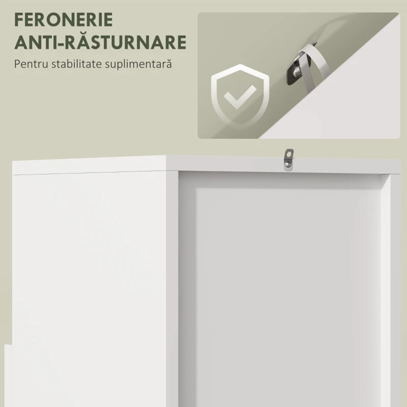 HOMCOM Dulăpior pentru Baie Îngust cu Ușă Amortizată și Raft Deschis, Mobilier Compact cu Rafturi Reglabile, pentru Bucătărie, Sufragerie sau Baie, 30x30x71,5 cm, Alb și Lemn Natur