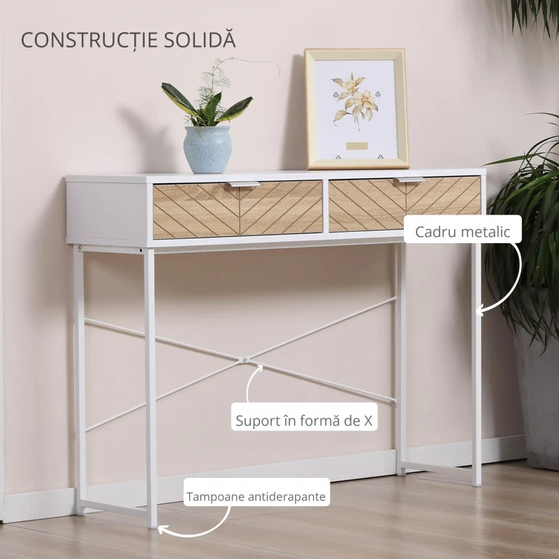 Homcom Consola Moderna Alba – 2 Sertare, 100×30×75 cm