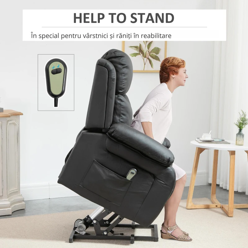 HOMCOM Fotoliu Rabatabil 160° cu Ridicare – Negru