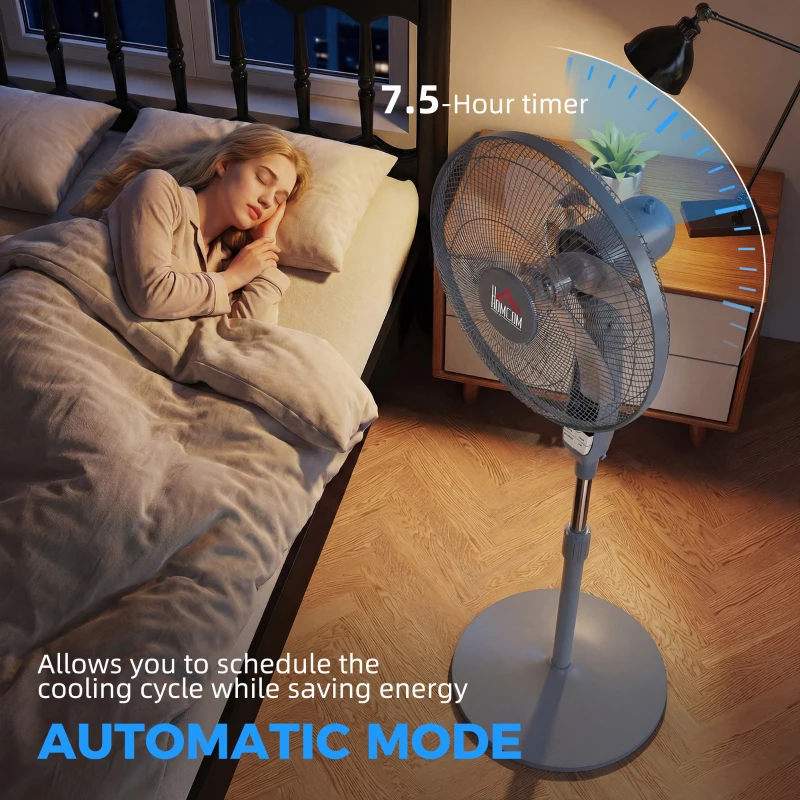 HOMCOM 16'' Pedestal Standing Floor Fan, Oscillation Cooling Fan with Remote Control, Grey