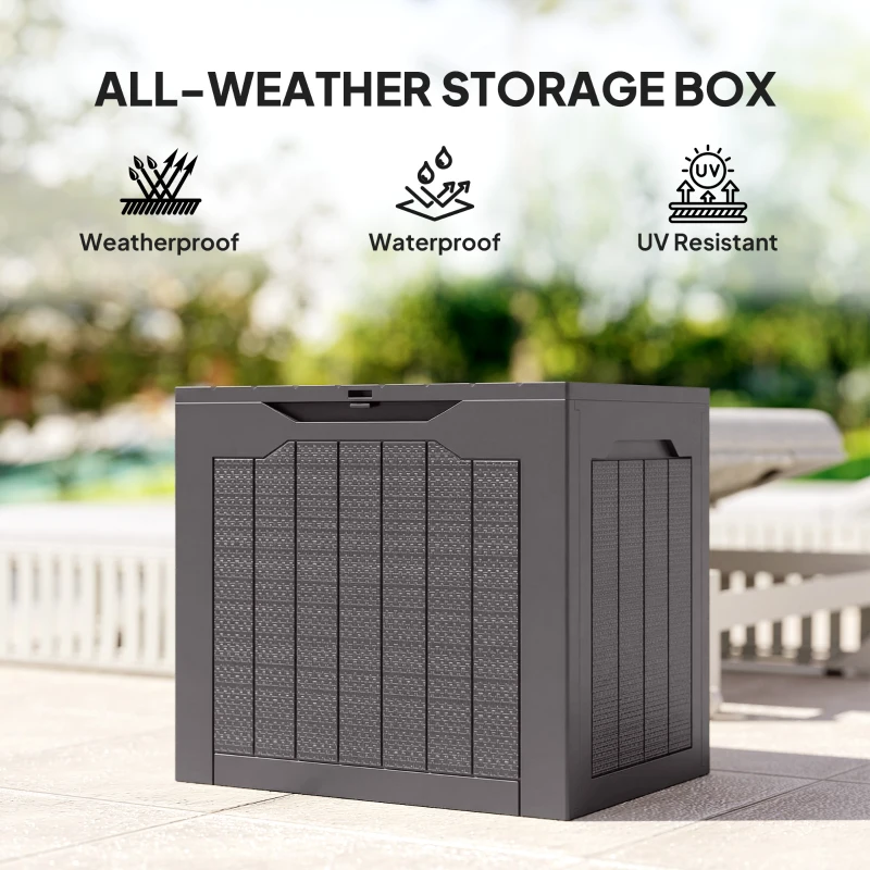 Outsunny 93L Plastic Garden Storage Box, Outdoor Storage Box with Handles, Waterproof Outdoor Storage Container, Brown